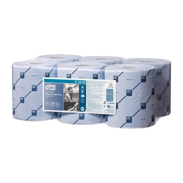 Tork Reflex 2 Ply Wiping Paper Plus M4 Blue(Pack 6)