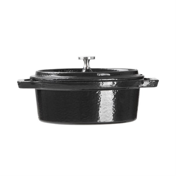 Vogue 6 Litre Enamelled Cast Iron Oval Casserole Dish – Black & Cream, All Heat Source Including Induction