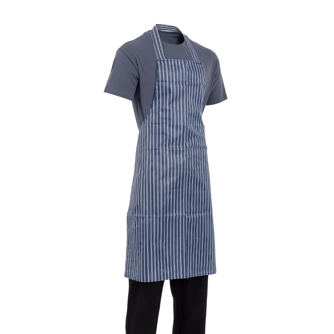 Whites Chefs Clothing Striped Whites Water Resistant Bib Apron Blue/White