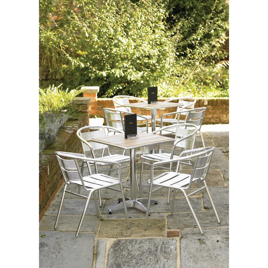 Bolero Square Table with Ash Wood Top and Aluminium Frame - 720X600X600mm