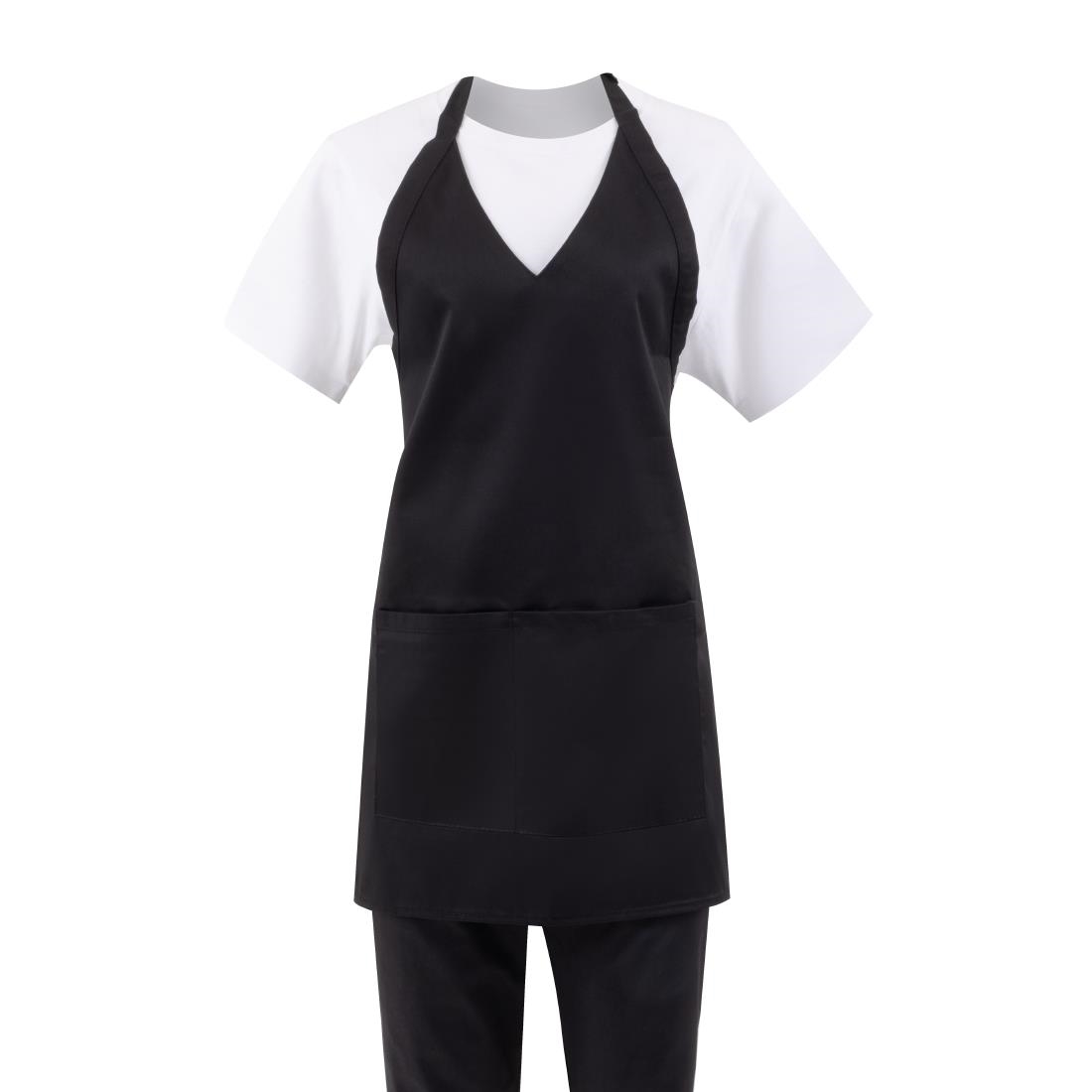 Whites Chefs Clothing Black Whites V Neck Service Bib Apron