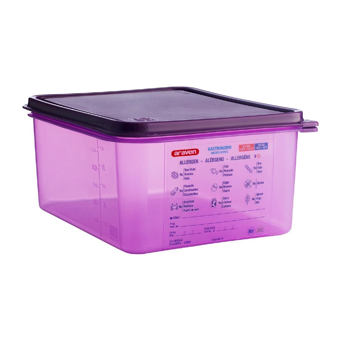 Araven Clear Allergen Polypropylene 1/2 Gastronorm Food Container 10Ltr