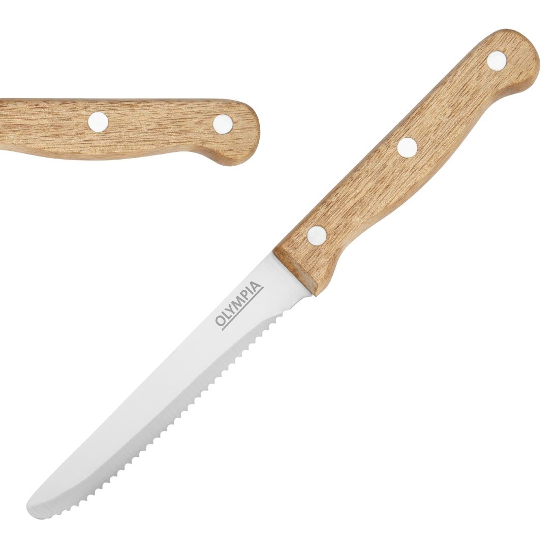 Olympia Brown Rounded Steak Knives With Acacia Wood Handles 110Mm (12 Pack)