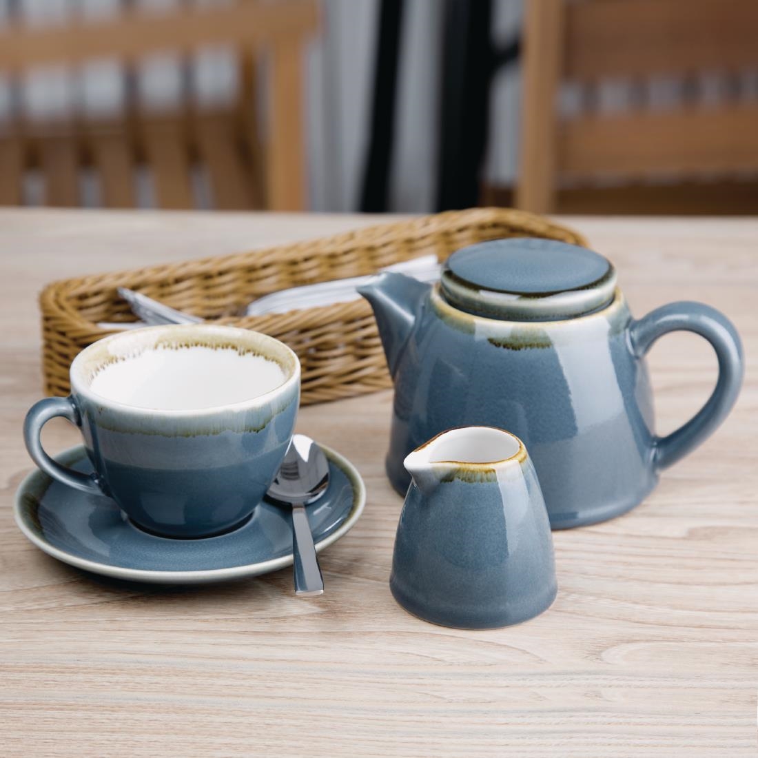 Olympia Kiln Cappuccino-Becher Ocean – 6 Stück, Je 340 Ml, Mit Handbemalten Rändern