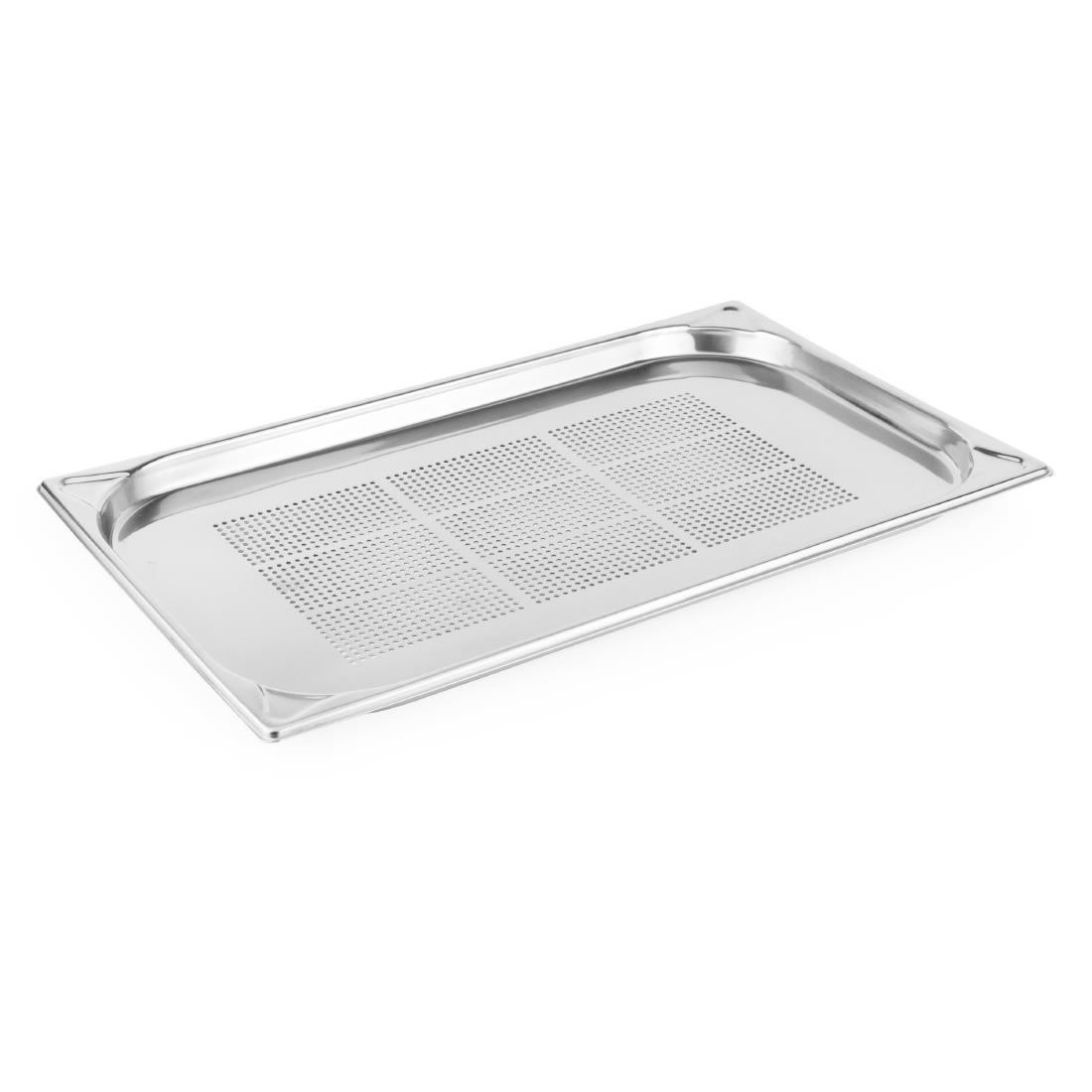 Vogue Silver Stainless Steel Heavy Duty Perforated 1/1 Gastronorm Tray 20Mm