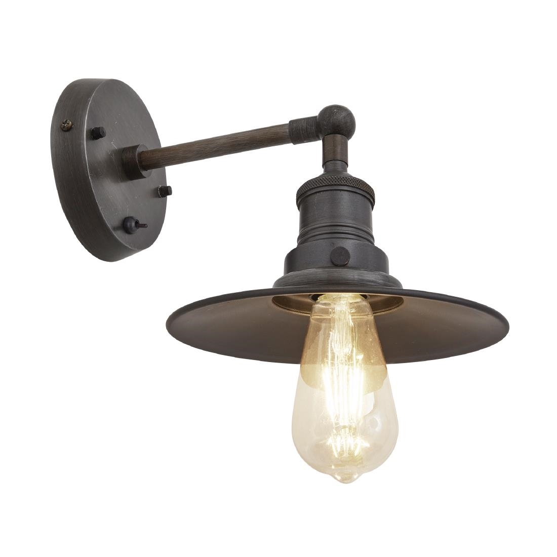 Industville Brooklyn Flat Wall Light, 8 Inch, Pewter, Pewter Holder in Dark Grey