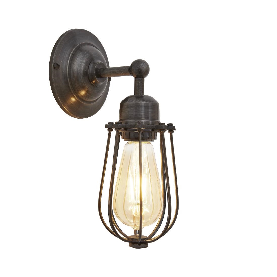 Industville Black Orlando Wire Cage Wall Light Pewter 100Mm