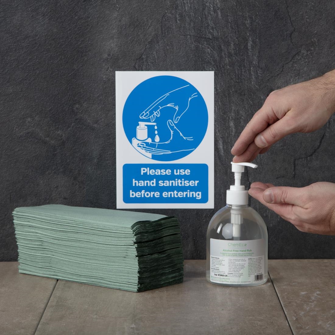 Schild 'Bitte Händedesinfektion Verwenden' – Selbstklebend, Vinyl, Für Tür Oder Wand