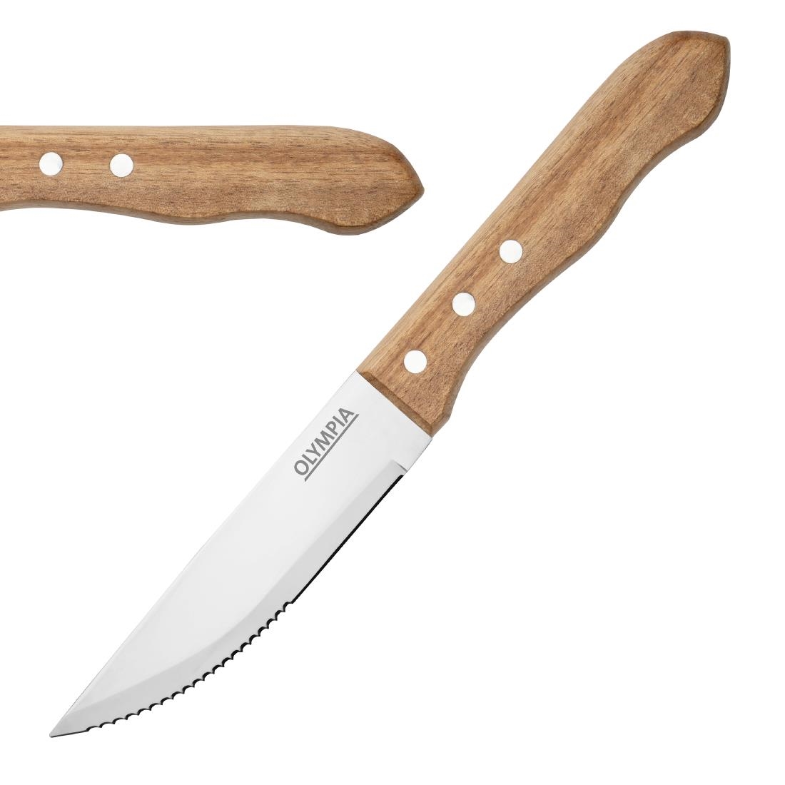 Olympia Brown Jumbo Steak Knives With Acacia Handles 122Mm (12 Pack)