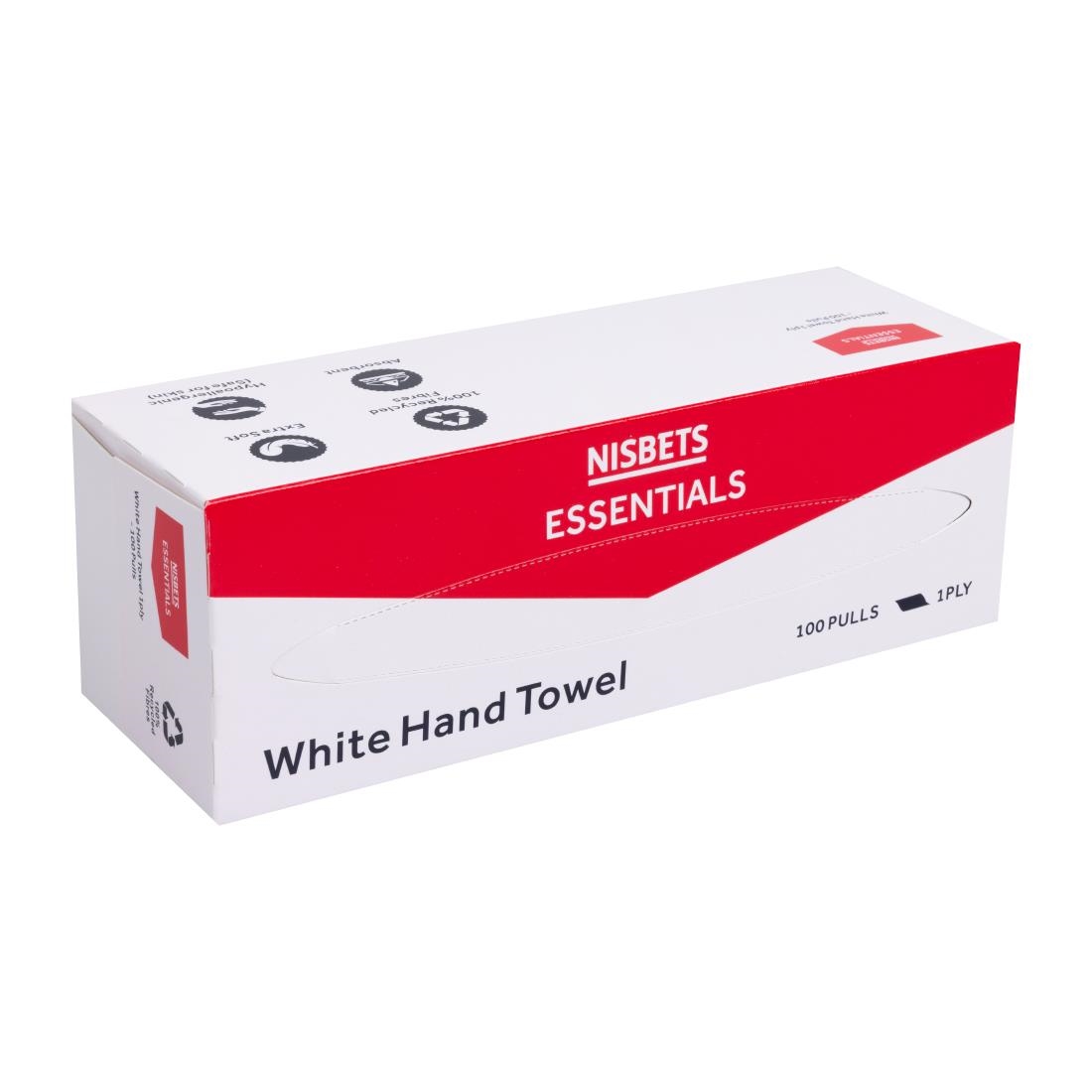 Nisbets Essentials White Hand Towels 1Ply - 100 Sheets (36 Pack)