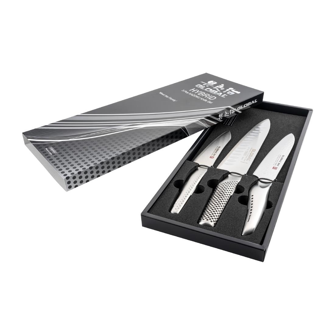 Global Silver Chefs 3-Piece Knife & Santoku Knife Set