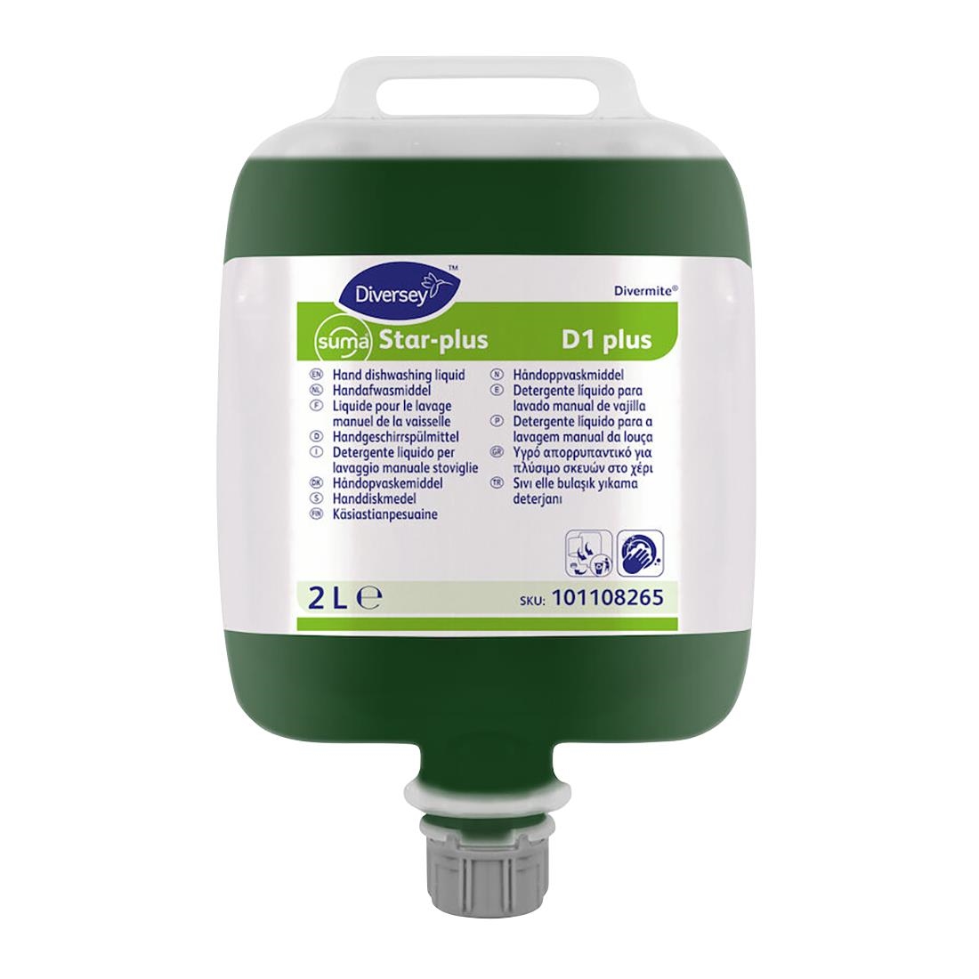 Diversey Green Suma Star-Plus D1 Divermite Dishwashing Liquid 2Ltr