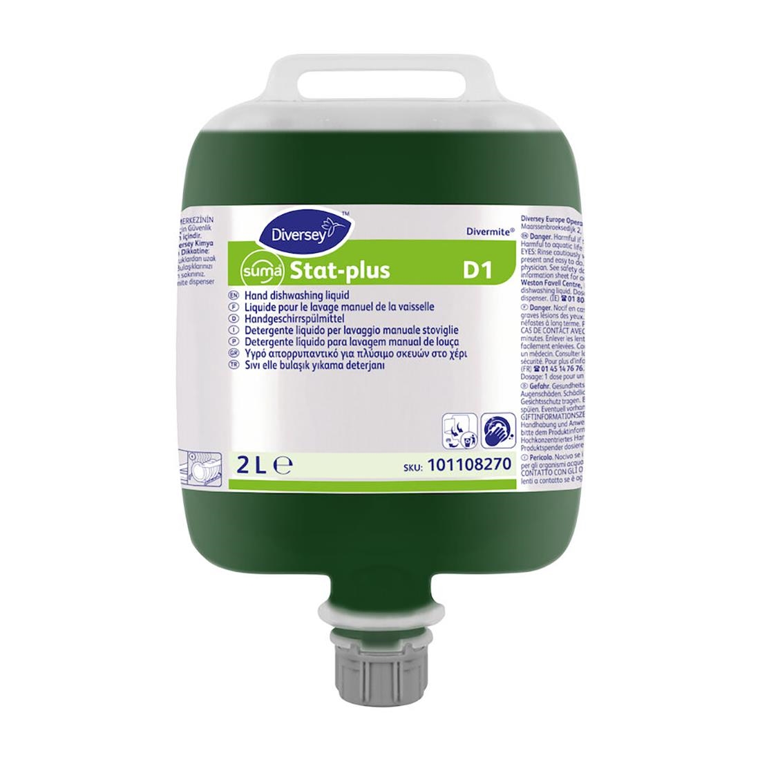 Diversey Green Suma Stat-Plus D1 Divermite Dishwashing Liquid 2Ltr