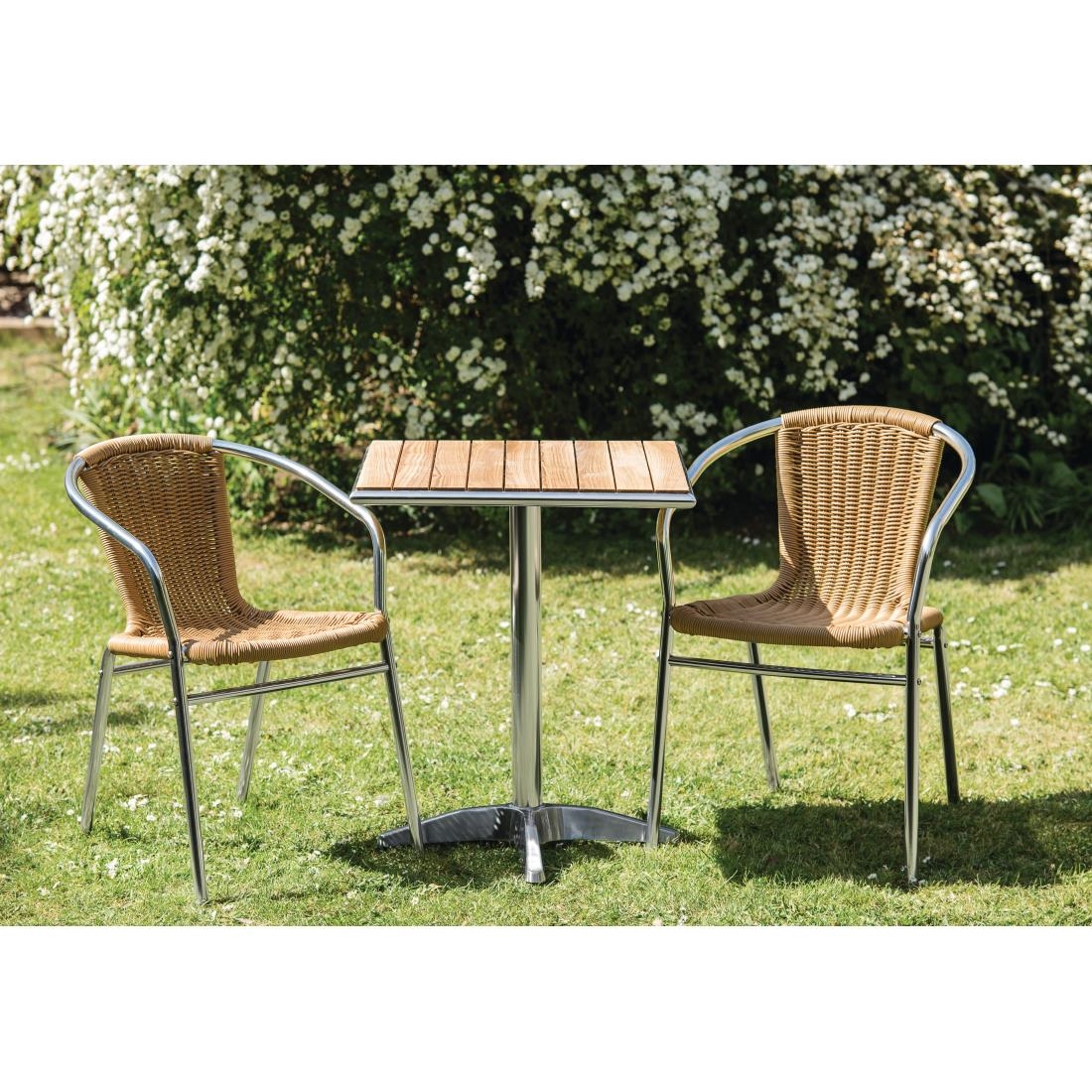 Bolero Square Table with Ash Wood Top and Aluminium Frame - 720X600X600mm