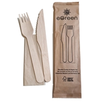 eGreen Individually Wrapped 3-in-1 Wooden Cutlery Set (250 Pack)
