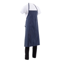 Tablier bavette tissé Chef Works Premium rayures bleue marine et blanches