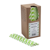 Beaumont 6mm Bore Paper Straw Green & White Striped (250 Pack)