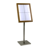 Porte-menu à LED blanches en teck Securit 4xA4 avec poteau et socle