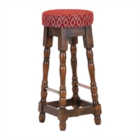 Classic Rubber Wood High Bar Stool with Red Diamond Seat (2 Pack)