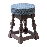 Classic Dark Wood Low Bar Stool with Blue Diamond Seat (2 Pack)
