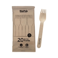 BioPak BioCutlery Wooden Fork - 16cm (20 Pack)