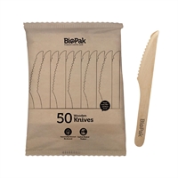 BioPak BioCutlery Wooden Knife - 16cm (50 Pack)