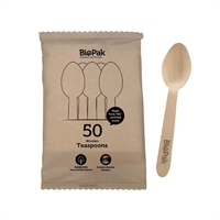 BioPak BioCutlery Wooden Teaspoon - 16cm (50 Pack)