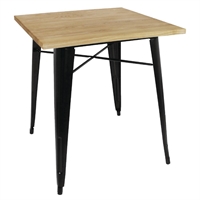 Bolero Bistro Metal Square Table Black with Wooden Top 700mm