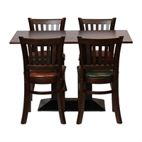 Turin Dining Table with 4 Manhattan Chairs in Dark Walnut with Bison Bordeaux