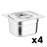 Vogue Stainless Steel Gastronorm Tray Set with Lids 1/6 (4 Pack)