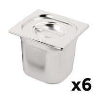 Vogue Stainless Steel Gastronorm Tray Set with Lids 1/6 (6 Pack)