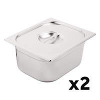 Vogue Stainless Steel 1/2 Gastronorm Tray Set with Lids (2 Pack)