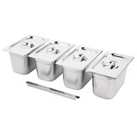 Vogue RVS Gastronorm Bakken Set 4x 1/4 Met Deksels