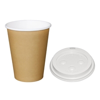 Fiesta Hot Cups Single Wall Kraft with White Lid 340ml (1000 Pack)