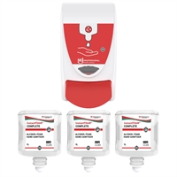 Deb Hand Sanitiser Dispenser and 3 Unperfumed Foam Hand Sanitisers 1Ltr