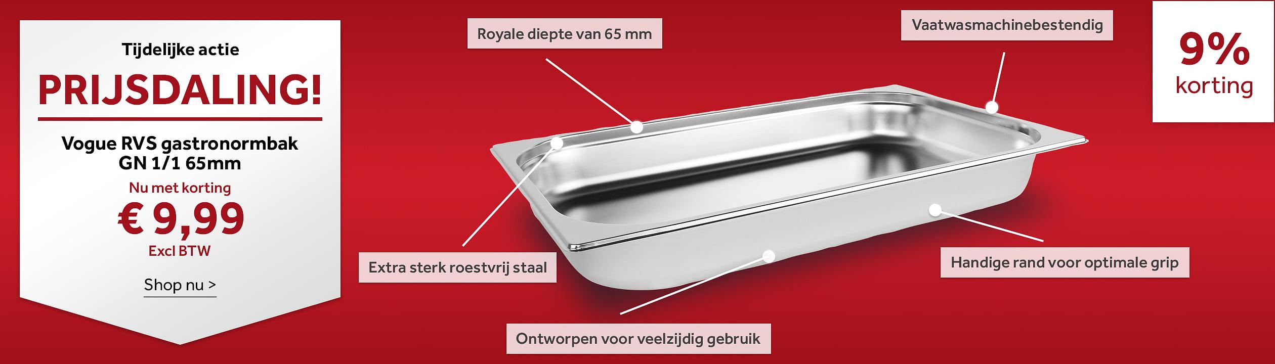 Prijsdaling! Vogue RVS gastronormbak GN 1/1 65mm - 9% Korting - Shop nu >