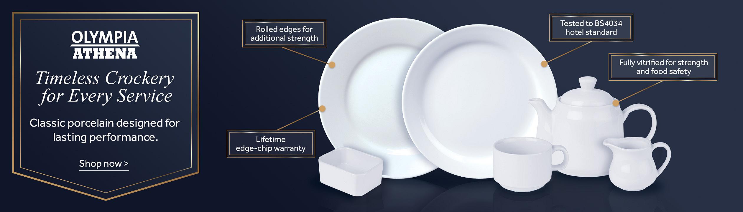 Timeless Crockery for Every Service. Classic porcelain designed for lasting performance.Montage of Athena Crockery. Shop now