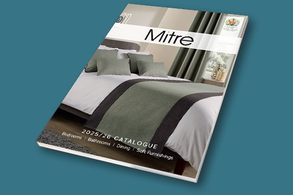 The 2025/26 Mitre catalogue cover featuring a bed with cushions and a runner