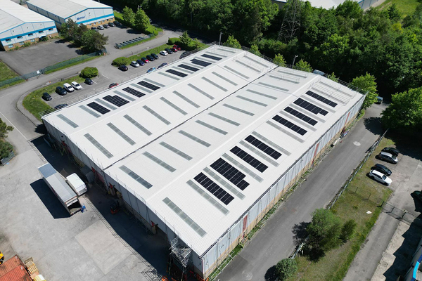 Solar panels on the roof of the Mitre Warehouse