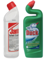 A Ready-To-Use 1Ltr Bottle of CF982 Jantex Toilet Cleaner & a Ready-To-Use Bottle of GH496 Toilet Duck Toilet Cleaner