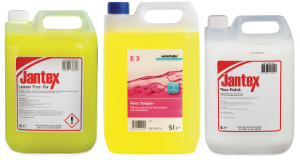 CW714 Jantex Lemon Gel Floor Cleaner Concentrate 5Ltr, DR288 Winterhalter E3 Floor Stripper Concentrate 5Ltr & CF989 Jantex Floor Polish RTU 5Ltr