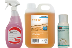 GG186 Jantex Air Freshener Spray Ready To Use 750ml,DE522 Winterhalter C32 SC Air Freshener Super Concentrate 2Ltr & GH061 Rubbermaid Microburst 3000 Air Freshener Refills Purifying Spa 75ml