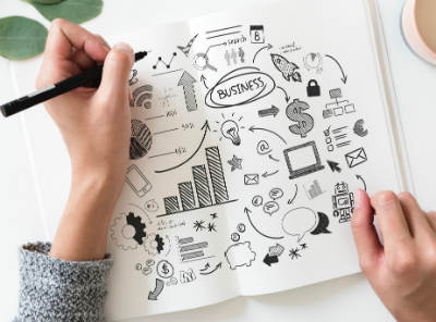 a person planning a start up on paper