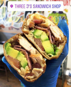 A delicious Three Js sandwich shop wrap