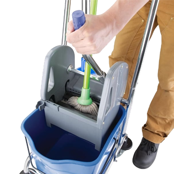Bucket with down press wringer