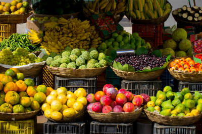 Selection of fresh fruits from West Africa at the morning market