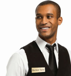 Name Badges, like this A884, provide a more organised customer experience